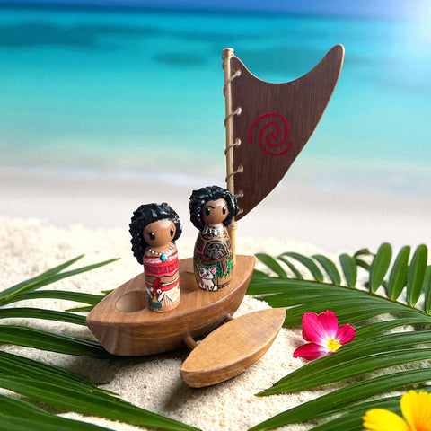 Moana and Maui pegs with Waka