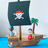 Pirate ship with wooden finger puppets